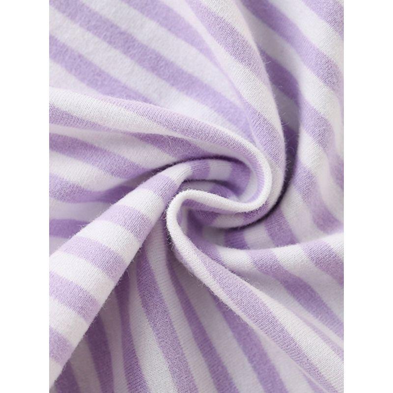 Girls' Purple Short-Sleeved T-Shirt Baby Rainbow Striped Half-Sleeved Pure Cotton T-Shirt Small Kidsren's Summer Round Neck Top 8
