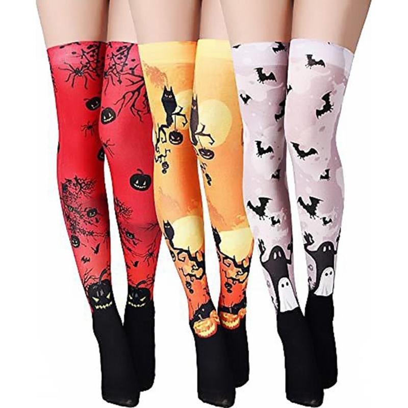 1 Pair Halloween Stockings Thigh High Long Stockings Over Knee Socks Bat Socks Cosplay Festival Stockings for Women Girl