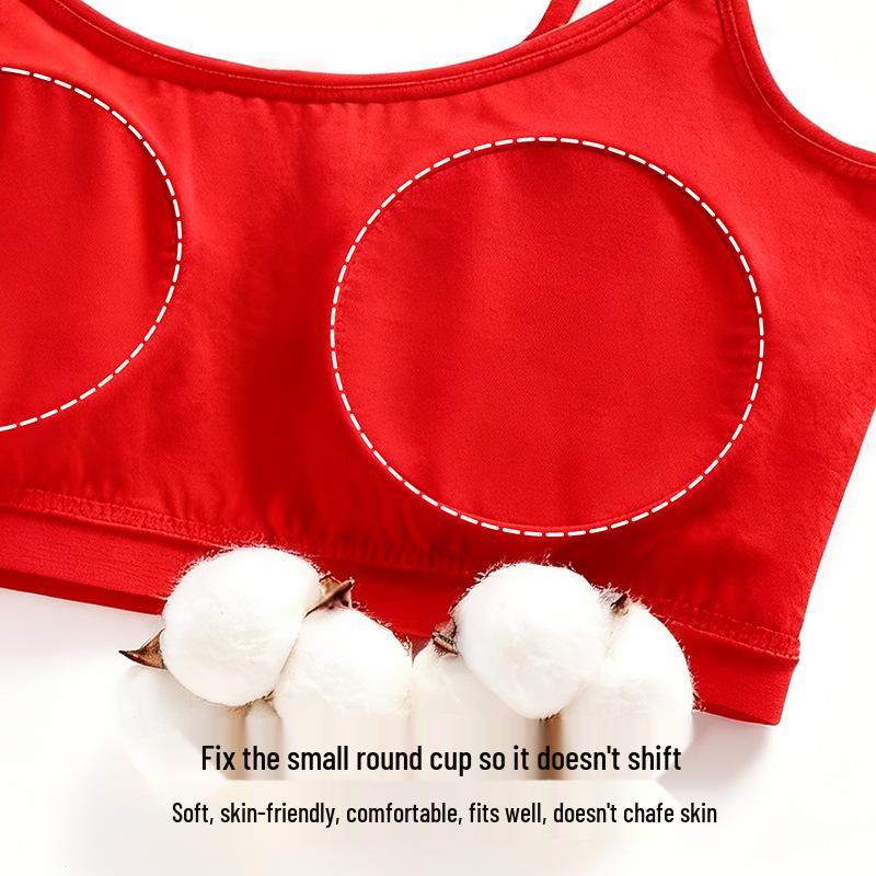 Girls' Red Zodiac Year Underwear: Anti-Bumpy, Wire-Free, Pure Cotton Bra with Chest Pads for Older Girls
