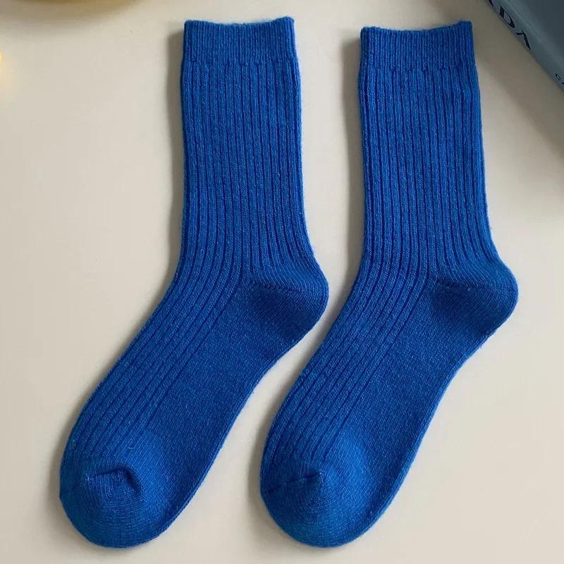 1 Paar Damen Baumwolle Lockere Socken Herbst Winter Strick Einfarbig Lang Schwarz Rosa Koreanisch Japanisch Studentinnen Strümpfe Retro
