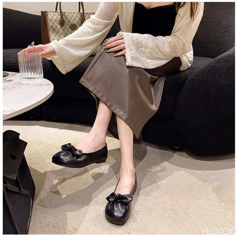 Casual Round Toe Cute Gentle Soft Sole Women's Flat Bottom Versatile Butterfly Bow Commuting Not Tiring Foot Women's Shoes