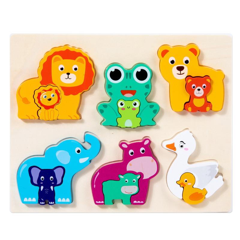 Wooden Childrens 3d Puzzle Set With Animal And Dinosaur Figures For Early Education