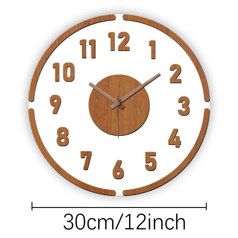 Minimalist Transparent Wood Grain Silent Wall Clock for Living Room Bedroom Kitchen Decorative Hanging Clock