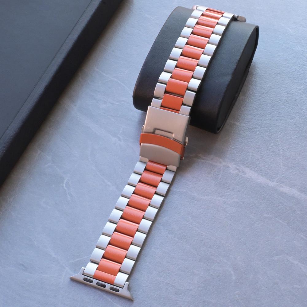 Black Gold Stainless Steel Band for Apple Watch Ultra 49mm 10 46mm Orange Metal Strap for Series 9 8 7 6 5 4 45mm 44mm Watchband