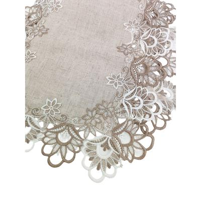 [R7686] - Chemin de table napperon 'Belle Époque' taupe blanc - 88x41 cm