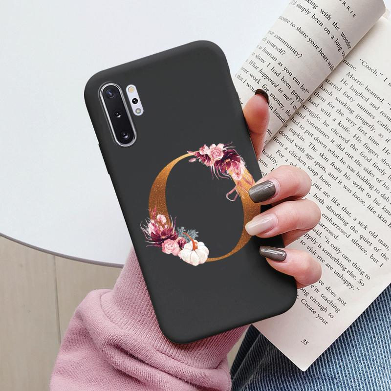 For Samsung Galaxy Note 10 Note10 Plus Case Flower Gold Letter A Z Shockproof Soft Silicone Phone Cover For Samsung Note 10+ Bag