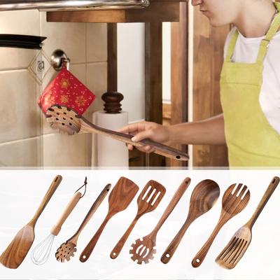 Wooden Spatula Spoon Nonstick High Temperature Resistant Teak Tableware Wooden Gadgets Colander Spoon Kitchen Accessories