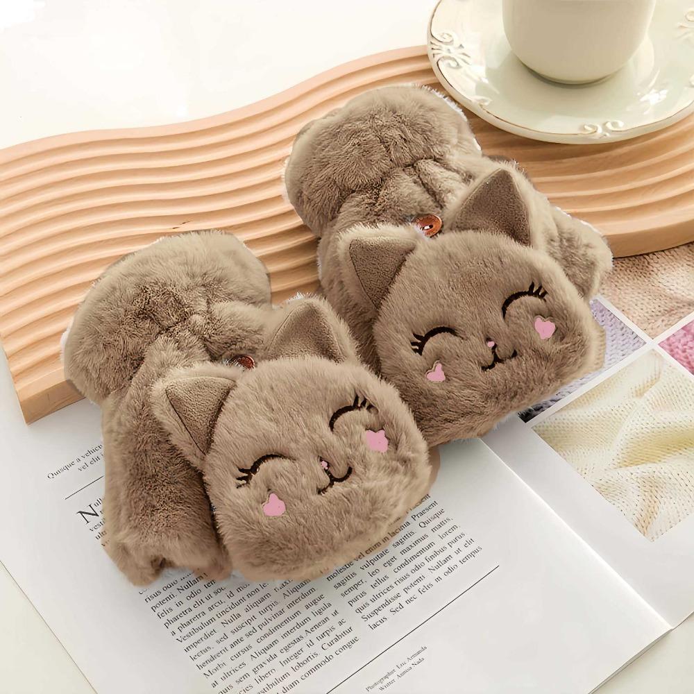 Gloves women's autumn and winter cute riding Korean version of trendy cartoon velvet thickened student male writing flip gloves keep warm