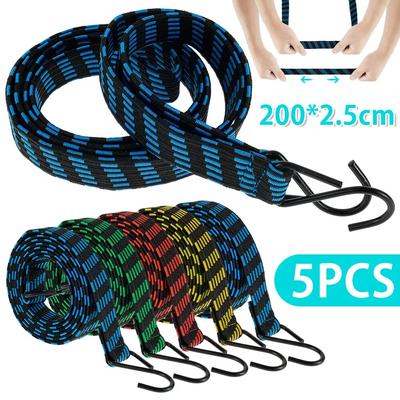 5Pc Elastic Bungees Cords with Hook Heavy Duty Luggage Bungee Strap Anti Slip Flat Elasticity Rope for Motorcycle Bicycles Movin