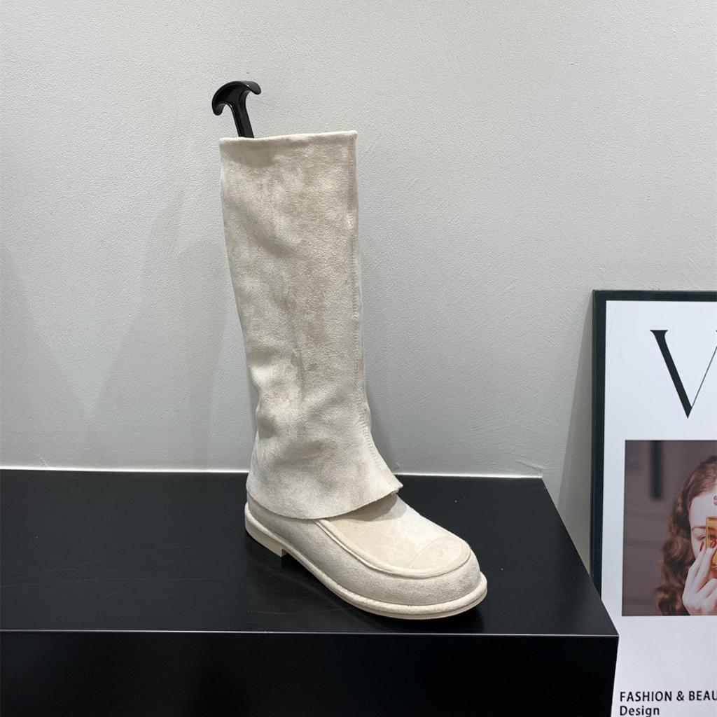 Khaki Pants Tube Boots Knight Boots Women's Boots 2025 Autumn and Winter Vintage Suede Skinny Boots Medium Boots