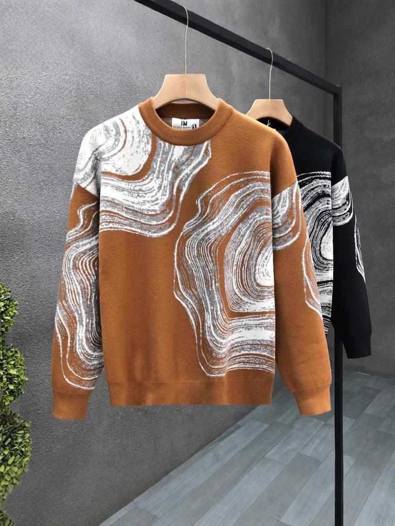 Herren Trendy Herbst/Winter Graffiti Jacquard Pullover - Slim Fit, Vielseitige Langarm Strickware