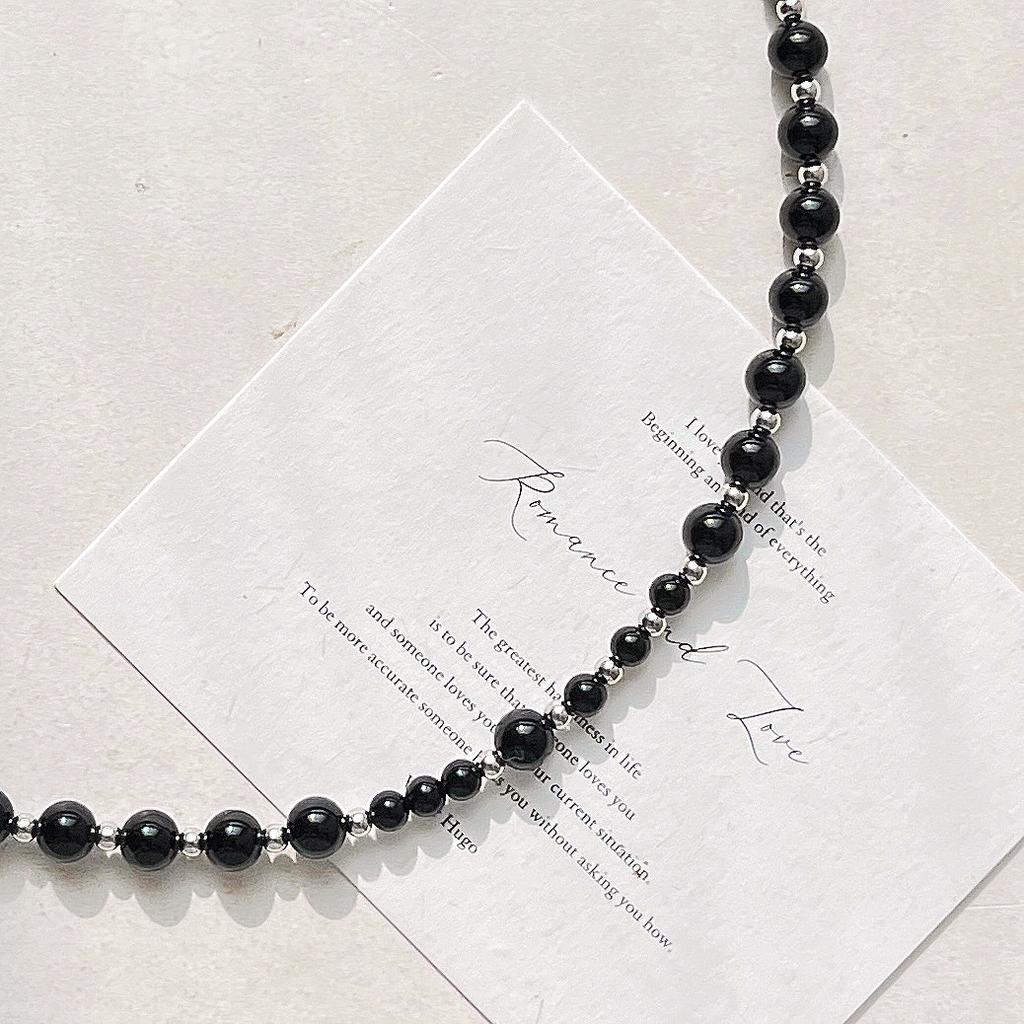 Vintage High Quality Natural Black Agate Design Sweater Chain Necklace Collarbone Chain Women