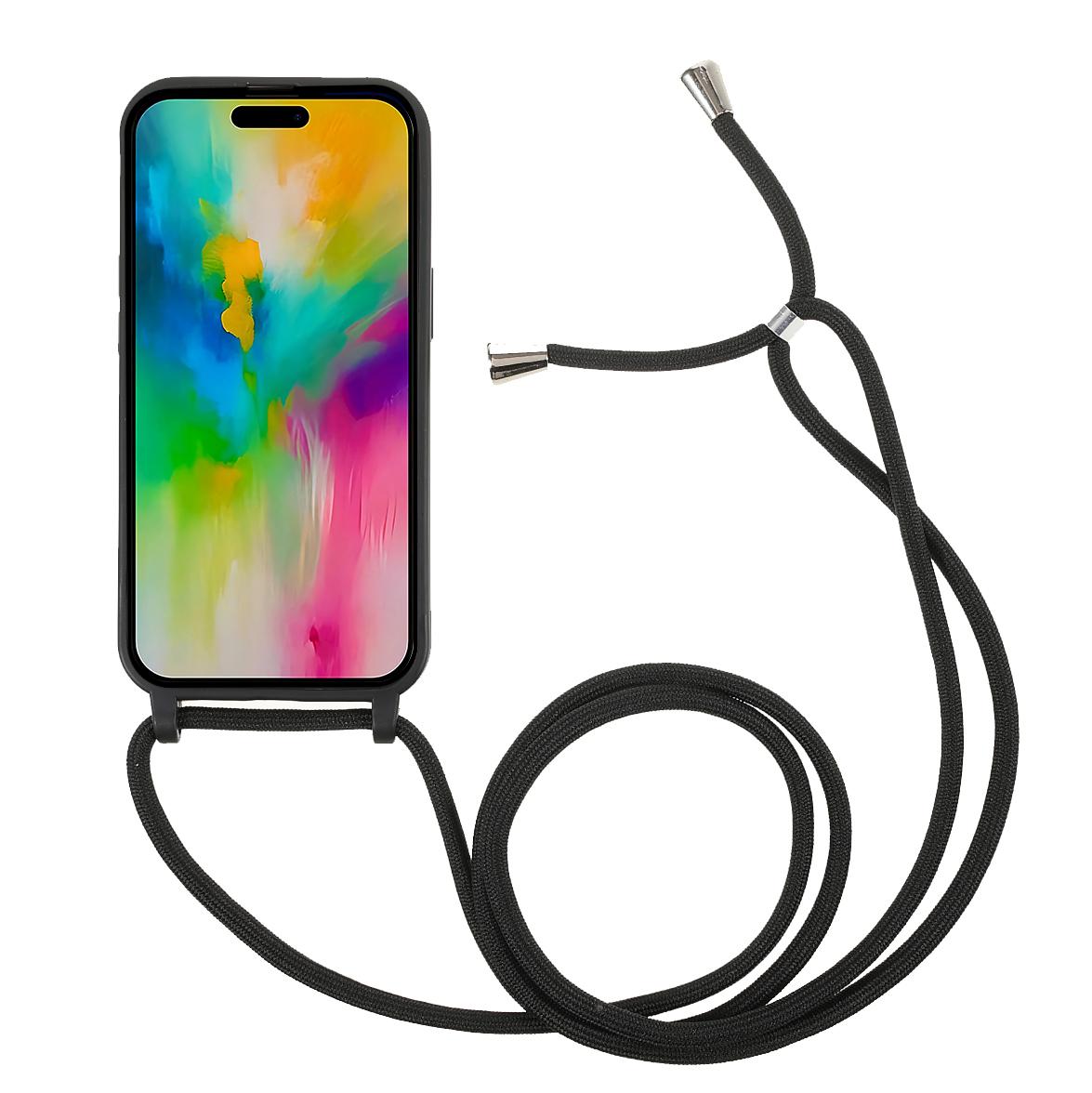 

For iPhone 16 Pro Crossbody Case Soft TPU Phone Cover with Adjustable Lanyard Pink