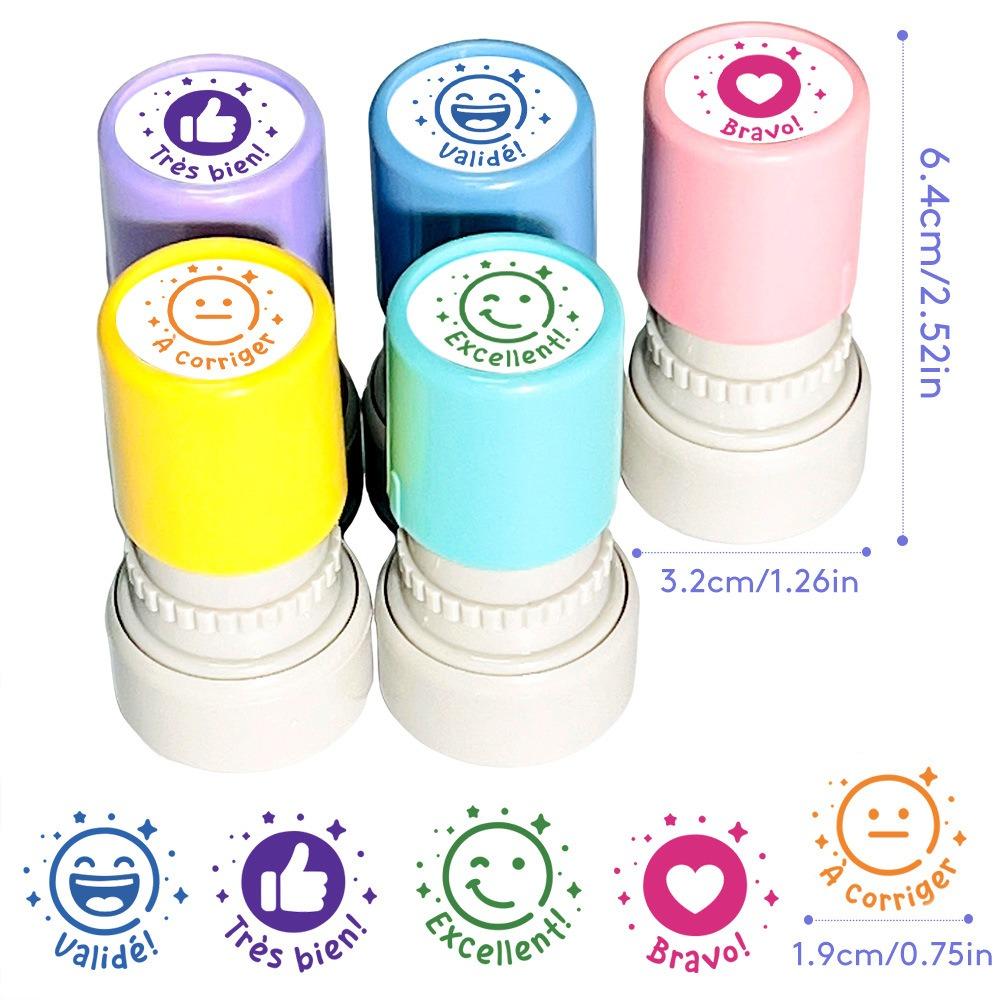 5Pcs/Set Round Emotional Expression Stamp French French Seal  Encourage Students