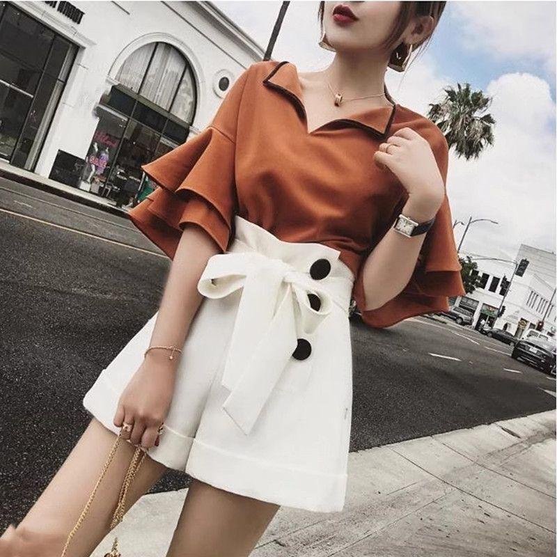 

Denim Casual Fried Street Fashion Suit Female Summer 2025 New Arrival Loose Western Style Youthful-Looking Fancy Casual Shorts Two-piece Set Brown Tops + white pants M (40.00 kg-45.00 kg