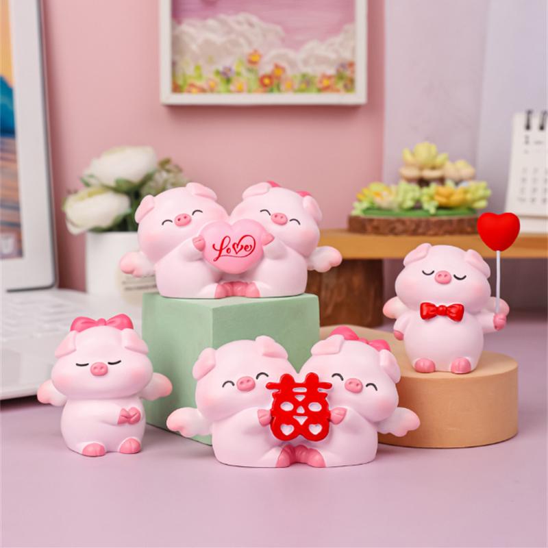 Cute Couple Pig Ornament Ornament Cartoon Valentine's Day Gift Cake Decoration Pig Baby Doll Desktop Car Decorations Gifts