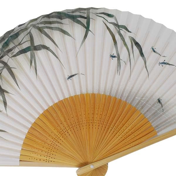 [Koshodo] Kyoto Style Folding Fan, Sasaayu (Sweetfish) Design, White Wood, Men's, 22cm