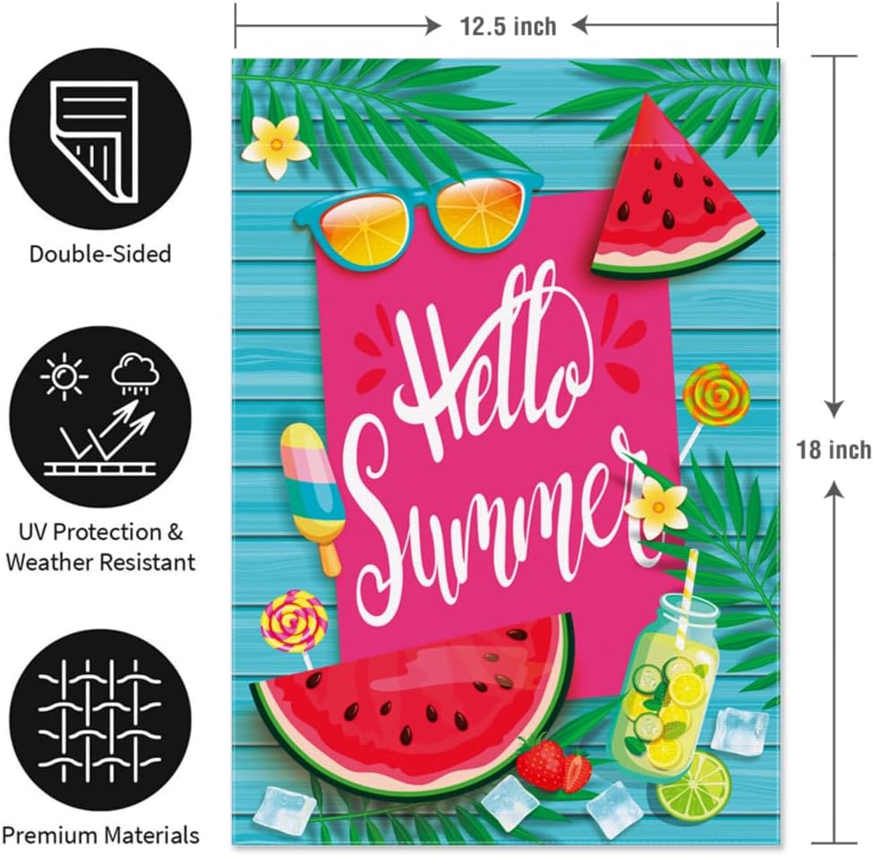 Hello Summer Watermelon Garden Flag 12.5 x 18 Inch Double Sided Yard Farmhouse Holiday Home Outdoor Decoration