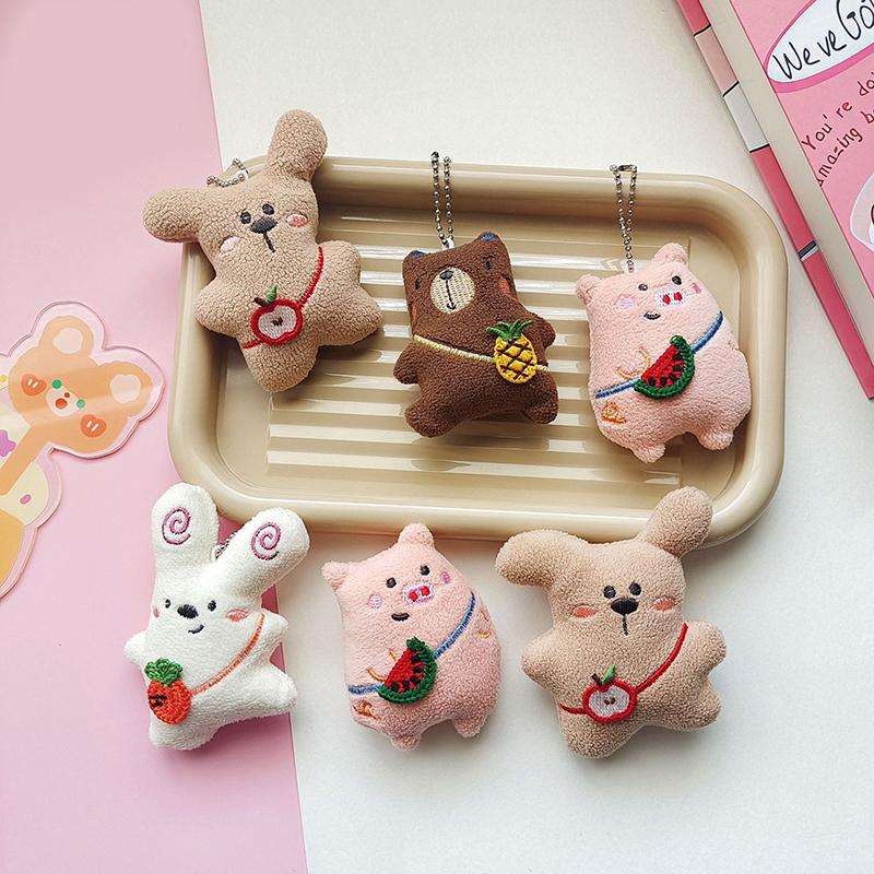 Cartoon Plush Backpack Small Animal Little Rabbit Bear Keychain Cute Plush Backpack Pendant Bag Decoration Accessories Gifts