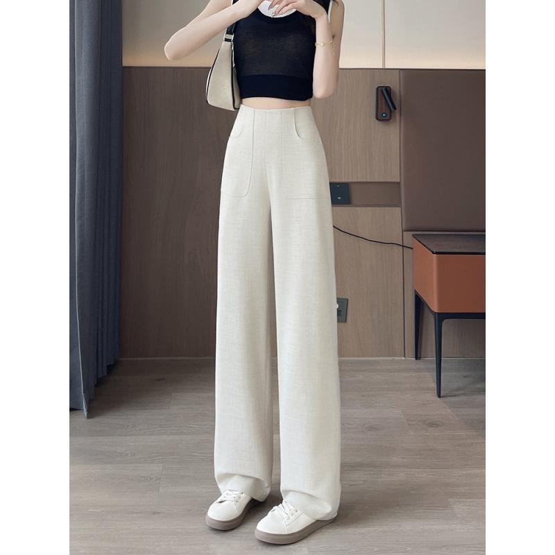 Imitation Linen Narrow Wide-Leg Suit Pants for Women, New Large Size High-Waist Draped Casual Pants, Straight-Leg Floor-Length Pants