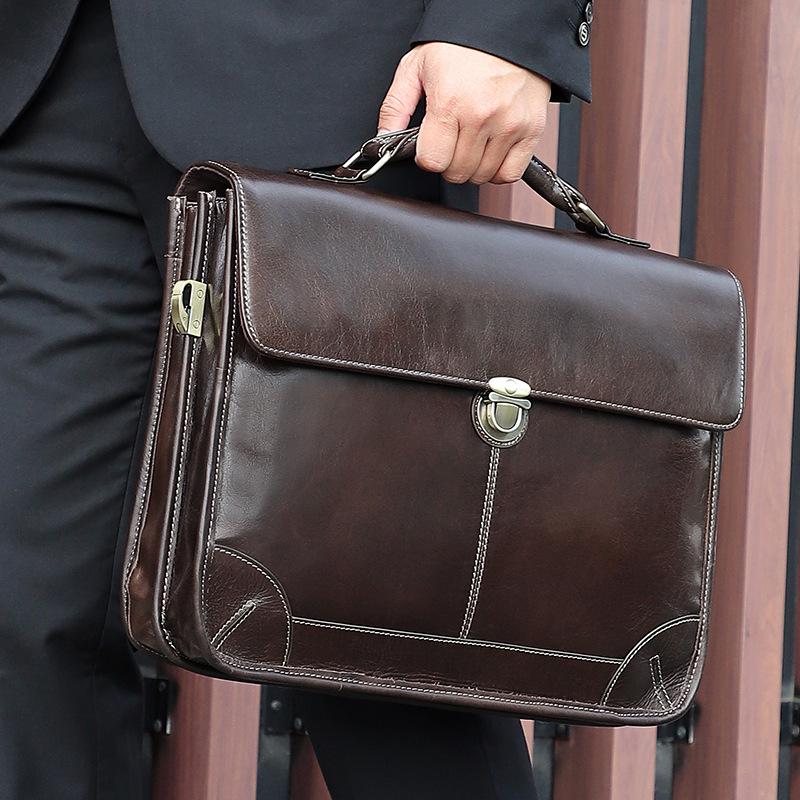 

Jiameida Retro Genuine Leather 15.6-Inch Men s Briefcase and Handbag