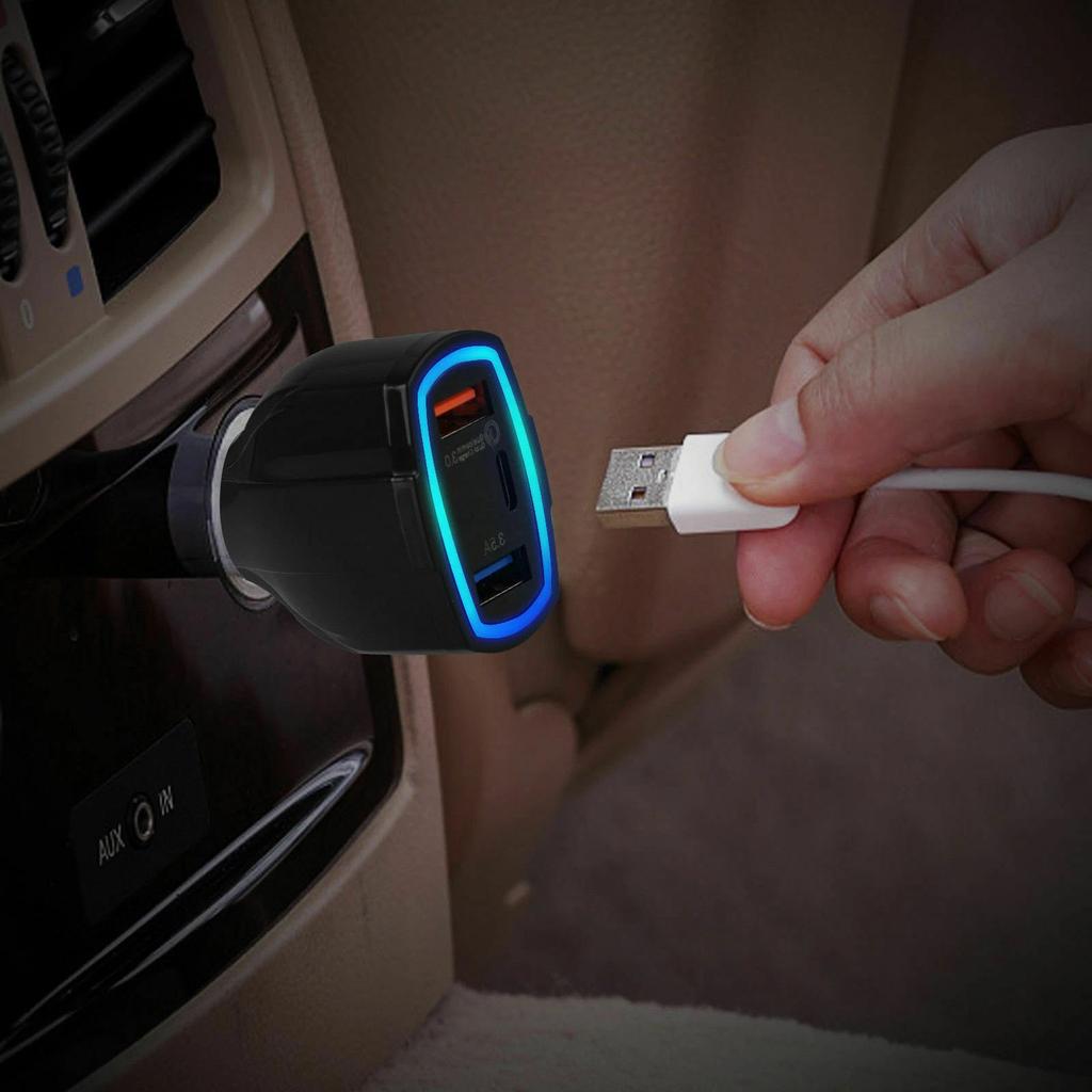Smart Car Charger With Three USB QC 3.0 Type C Fast Charging Heads