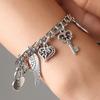 Vintage Silver Color DIY Elephant Heart Key Lock Bracelet Flower Star Wings Fashion Pendant Charm Bracelet for Men Women