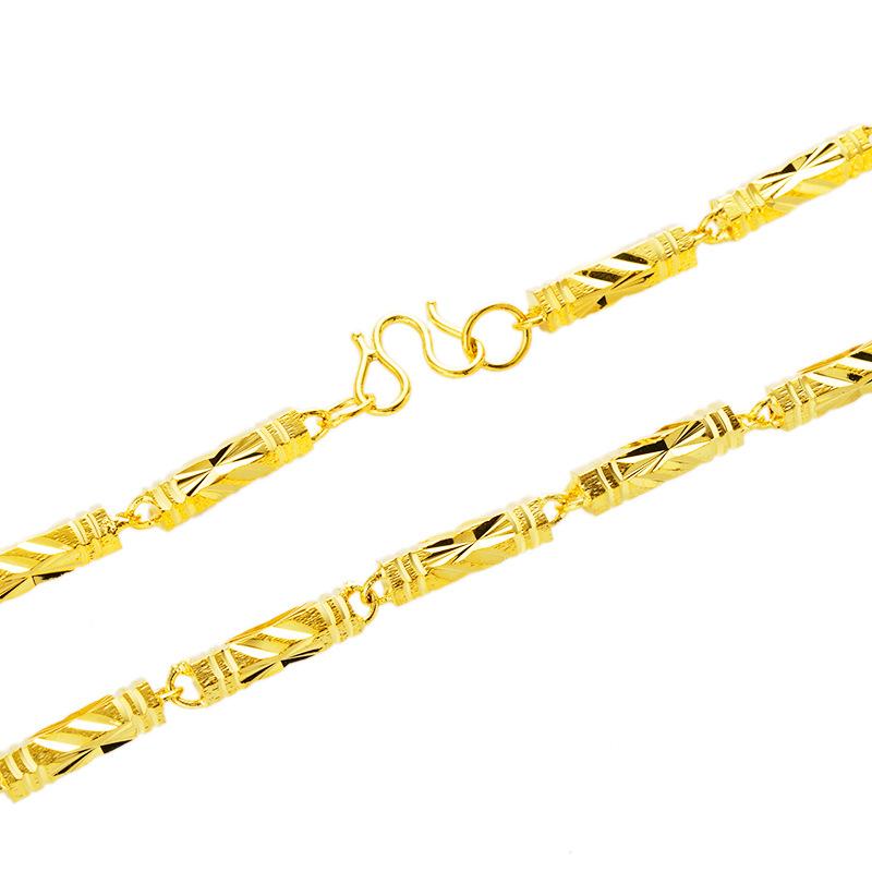 Vietnamese Solid Gold-plated Necklace, Brass Vacuum Electroplated Men's Hexagonal Bar Necklace K Gold Bamboo Knot Necklace for Women