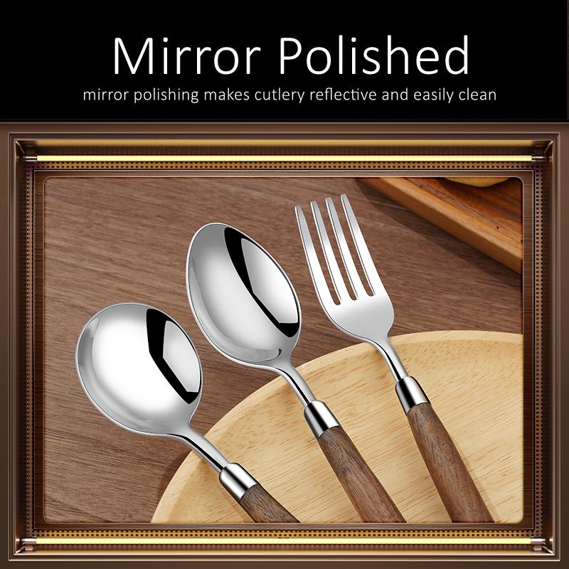 Walnut Wood Handle Spoon and Fork LFGB Certificate 304 Stainless Steel Cutlery Classical Family Banquet Flatware for Christmas