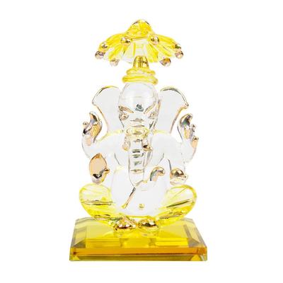 Guden Ganesh Sittande med Chakrastaty (Murti) Idol Prydnad Handgjord av Kristallglas för Tillbedjan, Dekoration