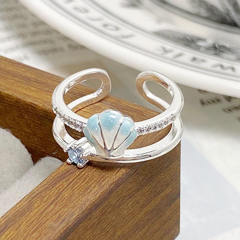 [Beihaixing Language] Blue Ocean Enamel Oil Dripping Shell Starfish Opening Ring Niche Zircon Stacked Ring