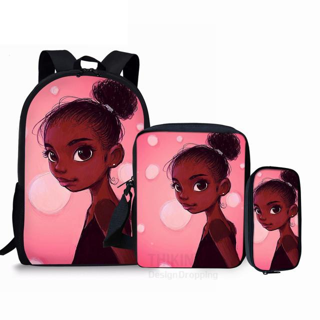 Classic Black Girl Magic Afro Lady 3D Print 3pcs/Set School Bags Laptop Daypack Backpack Inclined Shoulder Bag Pencil Case