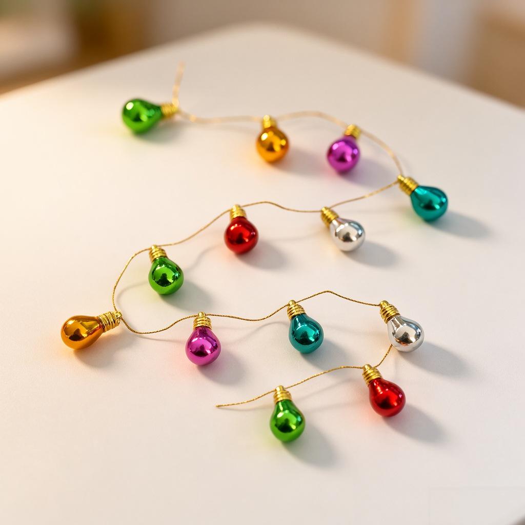 Gold-Plated Christmas Bulb String Lights with Beaded Garland for Holiday Decoration