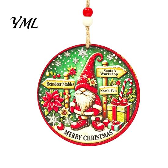 Wooden Xmas Tree Ornaments Christmas Hanging Sign with Hemp Rope, Rustic Holiday Wall Decor for Home Party Decoration, Solid Wood Festive Ornament