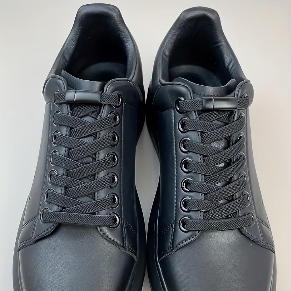1-Pair QKC Magnetic No-Tie Elastic Shoelaces - One-Hand Fastening Locking Laces with Strong Magnetic Closure, Black/Gray.