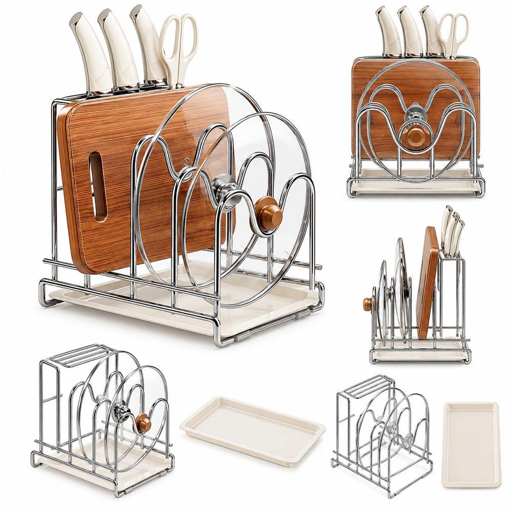 Stainless Steel Kitchen Storage Rack M-Shaped Slots Cutting Board Rack Kitchen Countertop