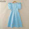 ZANZEA Women Casual Square Collar Summer Short Sleeve A-Line Dress