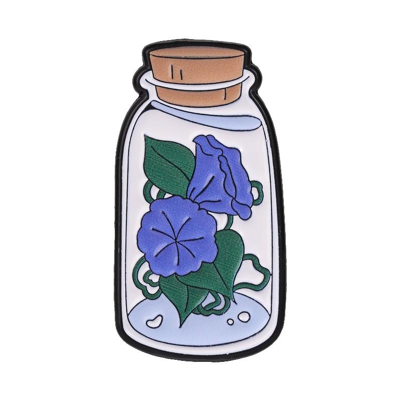Aesthetic Bottle Flower Badges Wild Daisies Cherry Blossom Enamel Pin Cartoon Morning Glory White Lily Brooch Plant Accessories