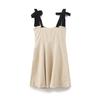 Summer Retro Color Block Bow Spaghetti Strap Dress - European & American Linen Blend Women's Clothing