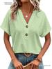 Spring/Summer 2026 Women's Casual V-Neck Button T-Shirt - Sweet Short Sleeve, Solid Color