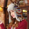 Geometric Knitted Beanie Hat With Ear Flap For Winter Warmth And Wind Protection