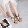 Women's Rhinestone Peep Toe Roman Sandals, Flat Sole Casual Beach Daily Footwear