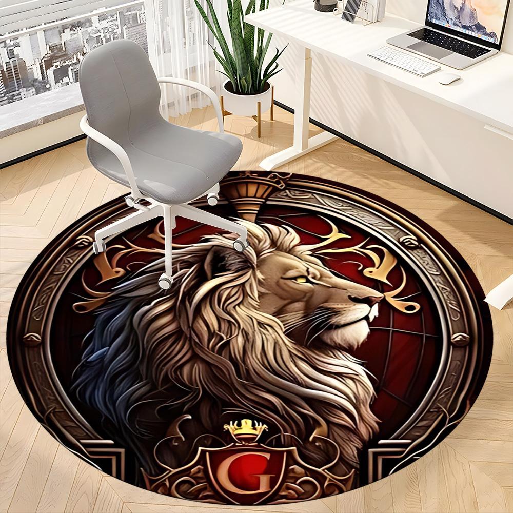 1pc Lion Emblem Chair Carpet for Office Non-Slip, Soft & Comfortable, Carpet for Office, Gaming, Lightweight Round Floor Mat