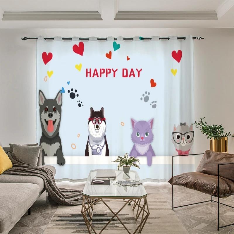 

Мультфильм Милое животное Кошка Высокая затемняющая занавеска Детская комната Спальня Перегородка Ресторан Личность Креативная плотная занавеска W55 X H120cm X 2&Grommet Top