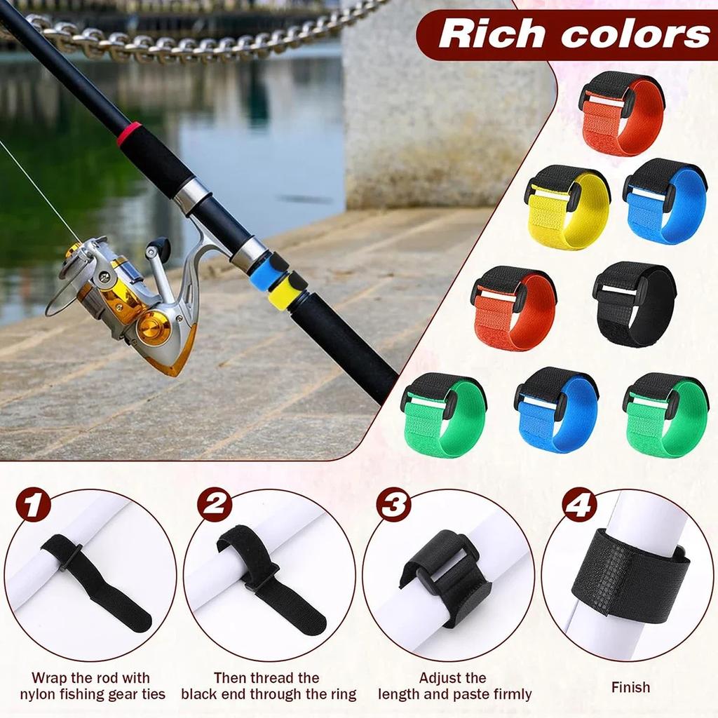 10/20PCs Fishing Rod Tie Strap - Hook & Loop Suspender Fastener for Outdoor Fishing Tools 7.87IN