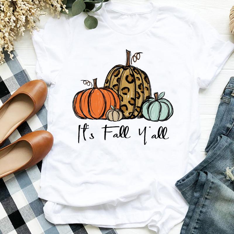 Women Lady Floral Truck Pumpkin Halloween Thanksgiving Print Womens Clothes Shirt T Tee For Tshirt Female