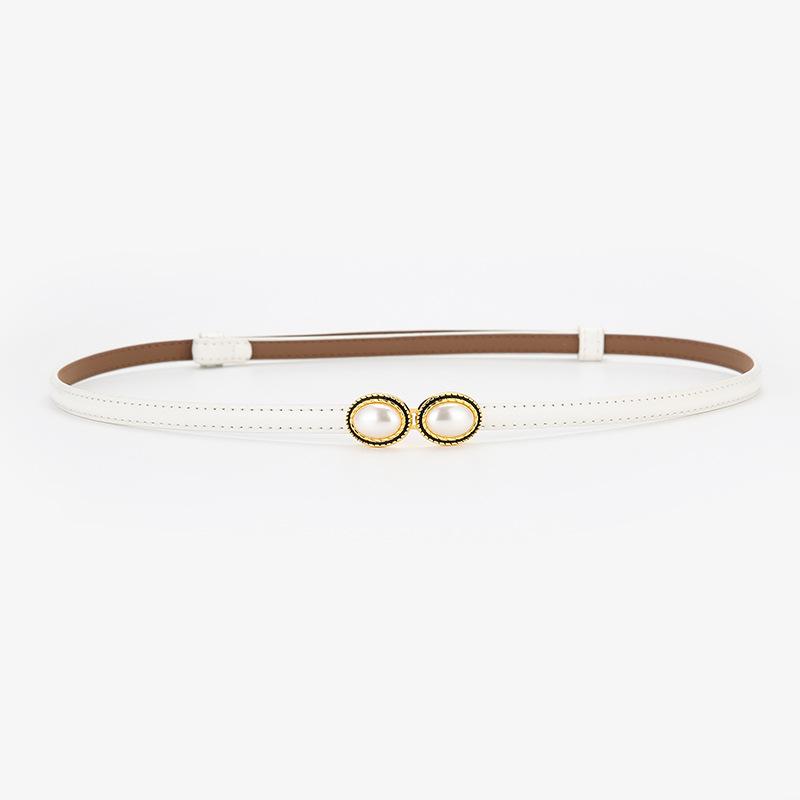 Ladies' Pearl Inlaid Adjustable Genuine Leather Belt - Trendy and Versatile for Dresses & Pants