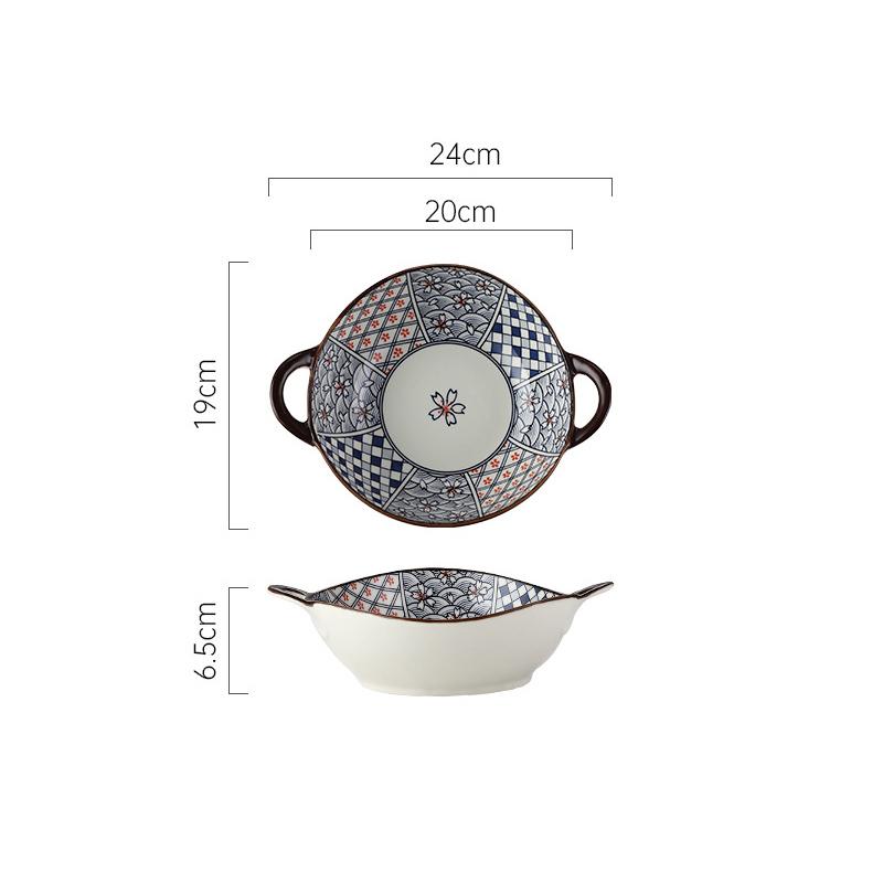 Japanese Hand-painted Ramen Noodle Bowl Vintage Ceramic Salad Soup Bowl With Handle Baking Bowl Kitchen Tableware Microwave Safe