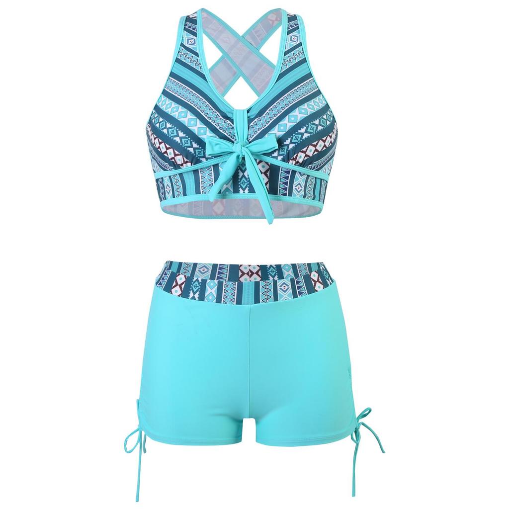 2024 Damen Europäischer & Amerikanischer Konservativer Print Bikini Badeanzug mit Rock