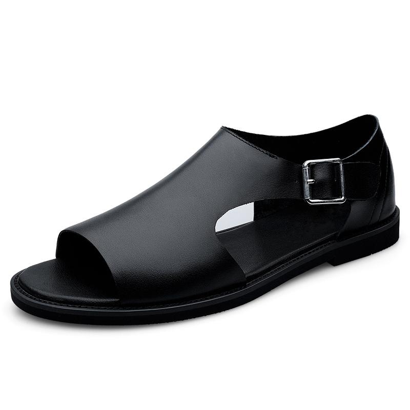 

Мужские сандалии 2025 года, мужские сандалии из натуральной кожи на платформе, мужская пляжная повседневная обувь, черные комфортные уличные мужские шлепанцы 44 чёрный